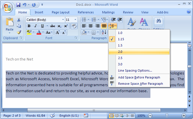 double space in word for mac